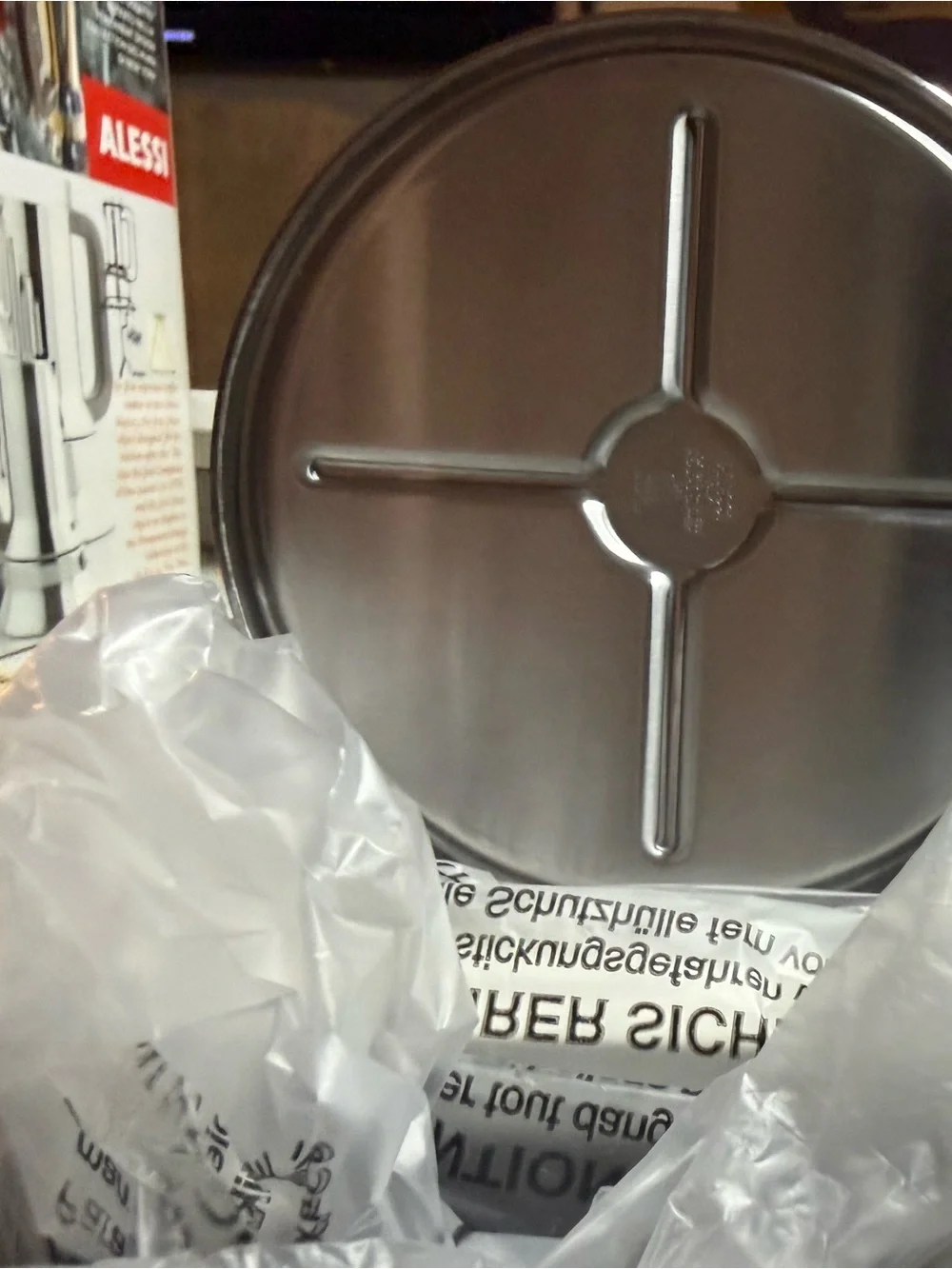 Alessi Stainless Steel Espresso Moka Pot with Brown Handle